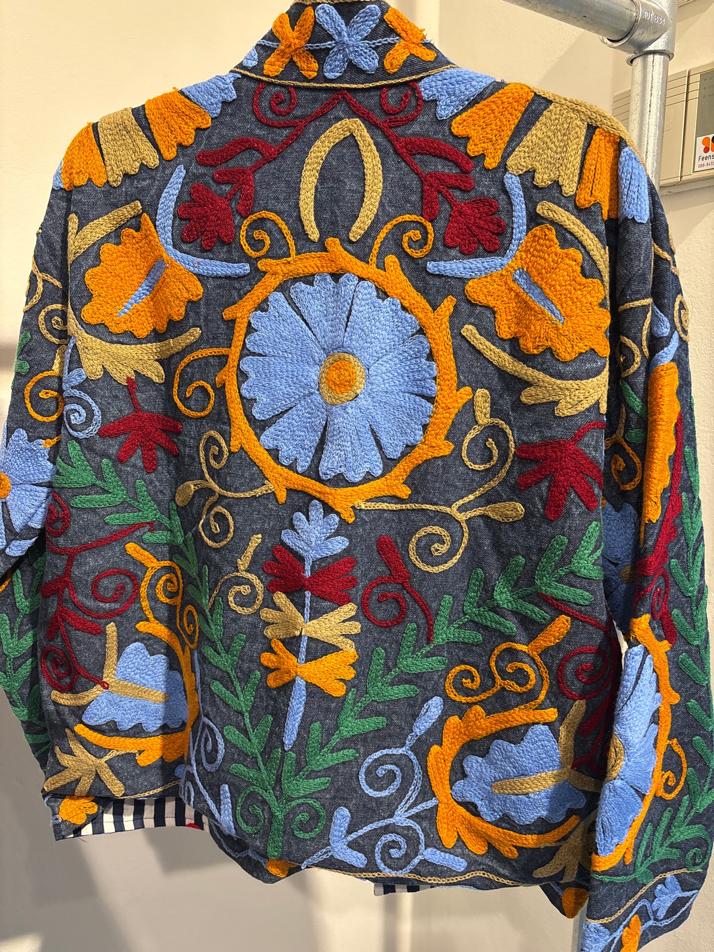 Denim suzani jas kort