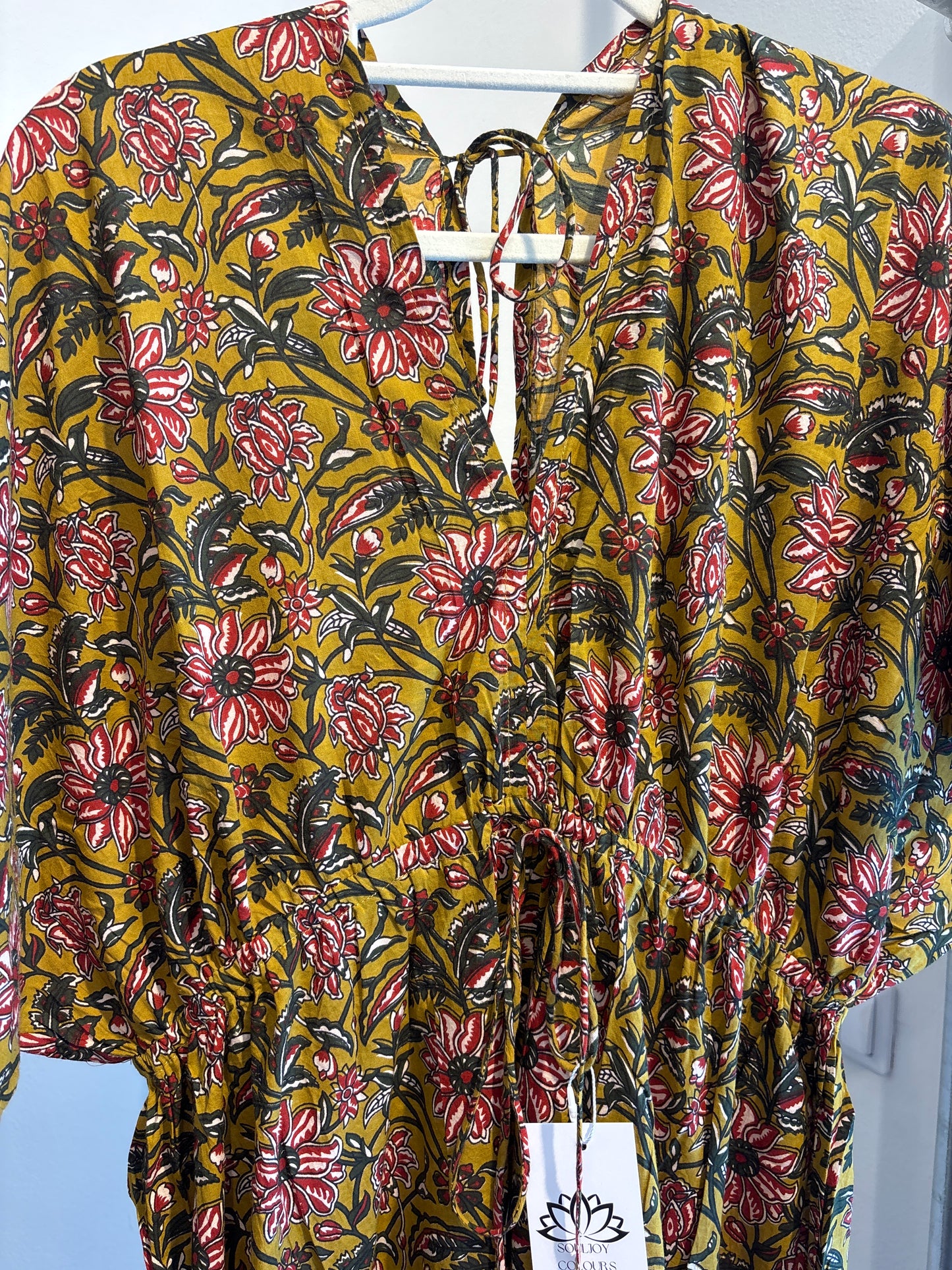 Blockprint katoenen jurk lang