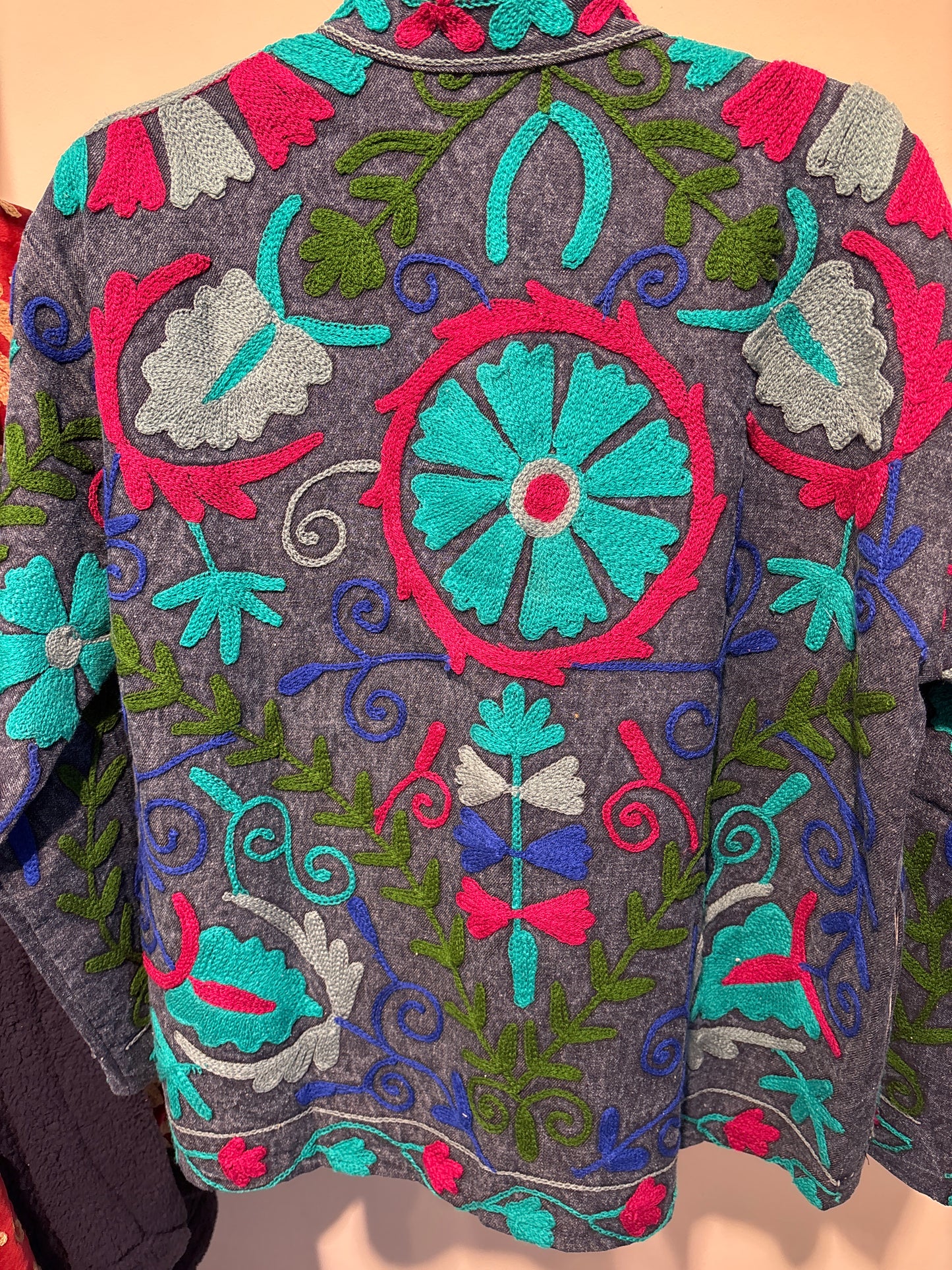 Denim suzani jas kort