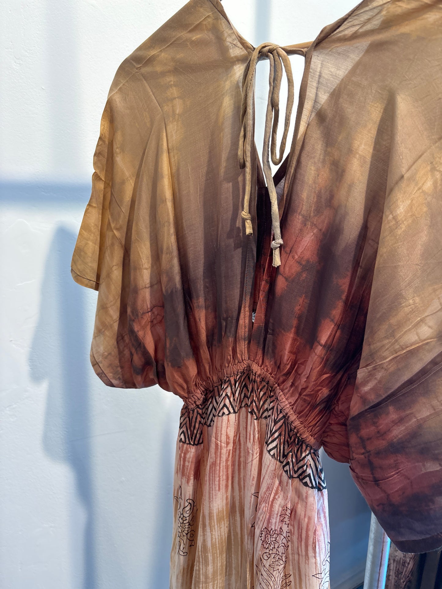 Blockprint tie-dye katoenen jurk lang