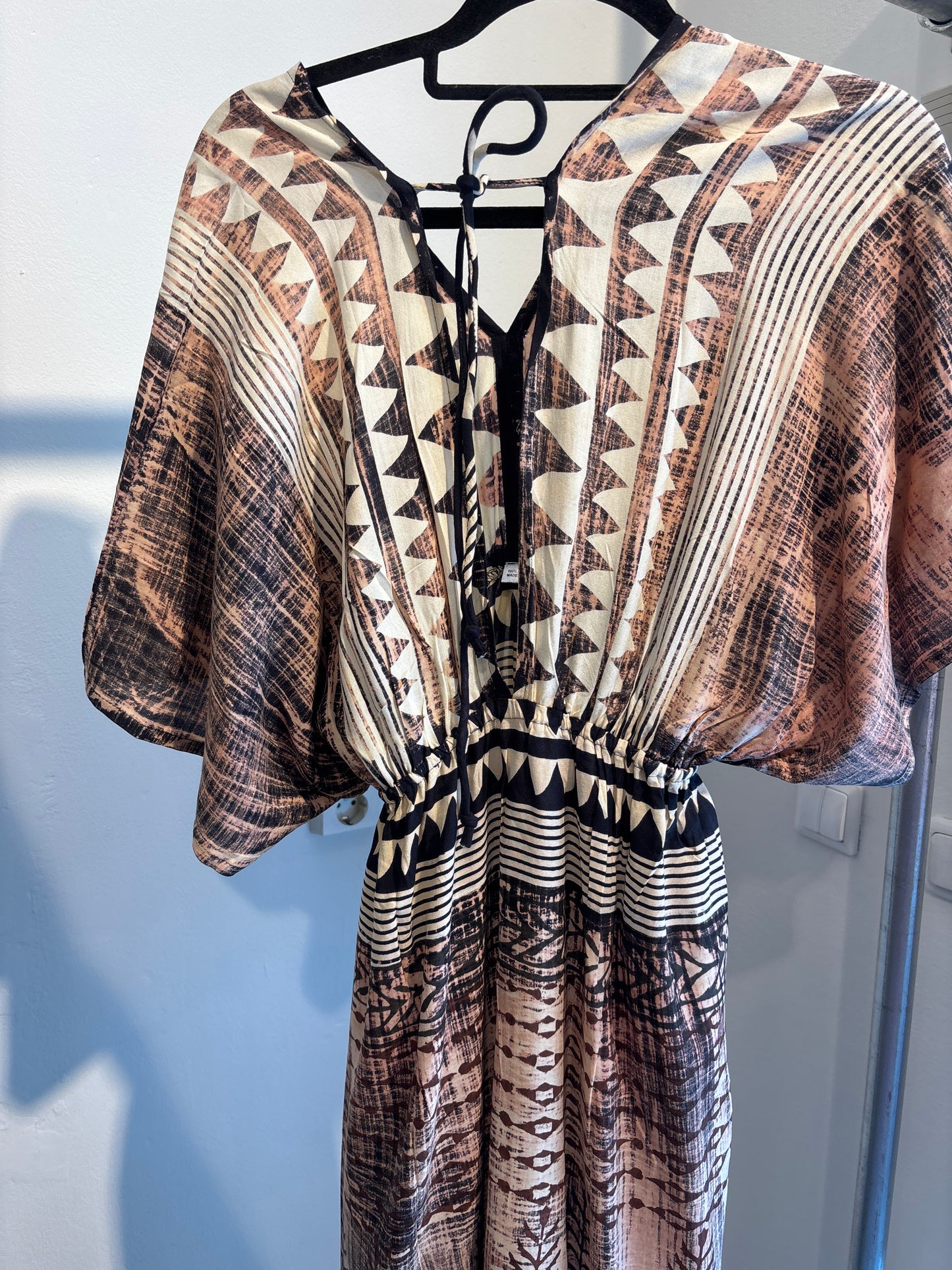 Blockprint katoenen jurk lang