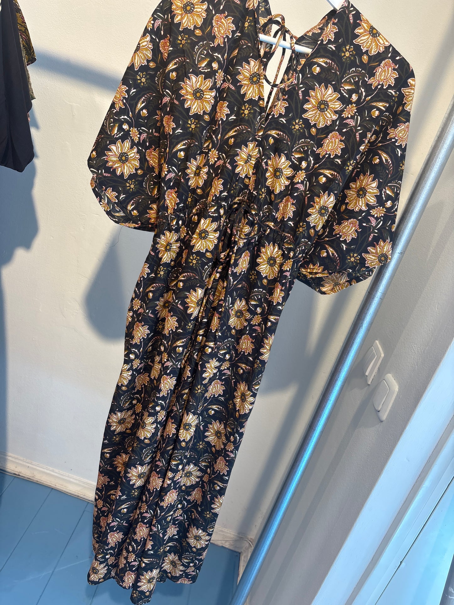 Blockprint katoenen jurk lang