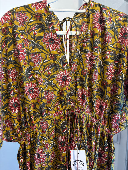 Blockprint katoenen jurk lang