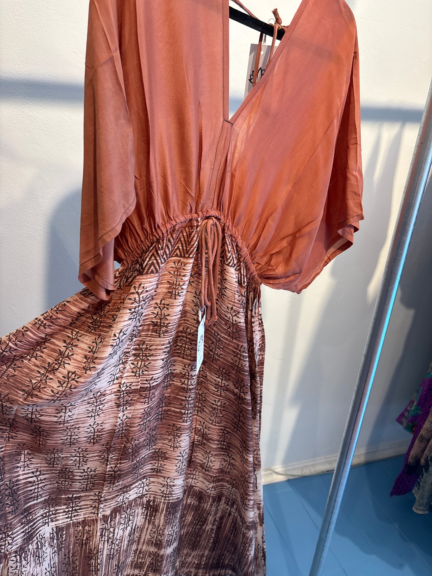 Blockprint tie-dye katoenen jurk lang