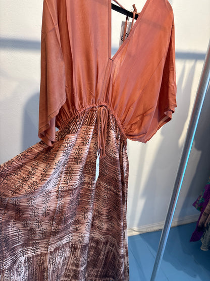 Blockprint tie-dye katoenen jurk lang