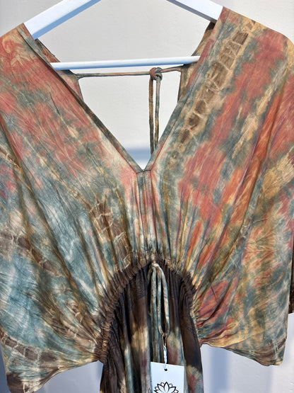 Blockprint tie-dye katoenen jurk lang
