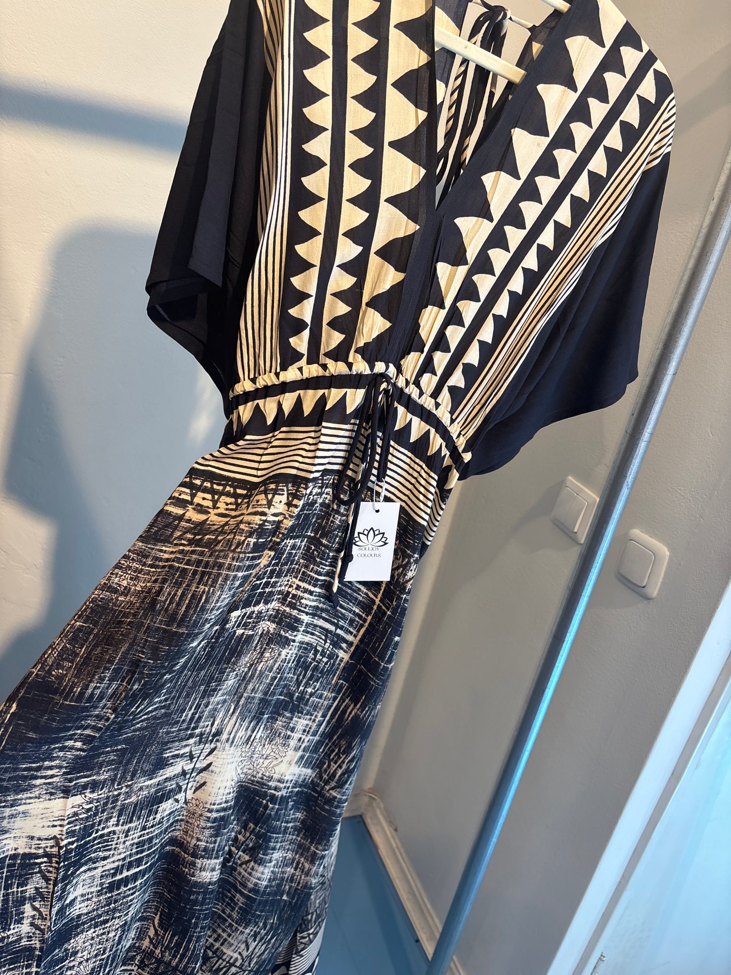 Blockprint katoenen jurk lang