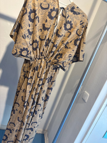 Blockprint katoenen jurk lang