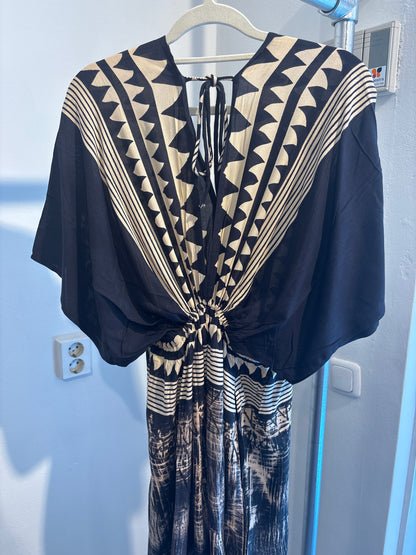 Blockprint katoenen jurk lang