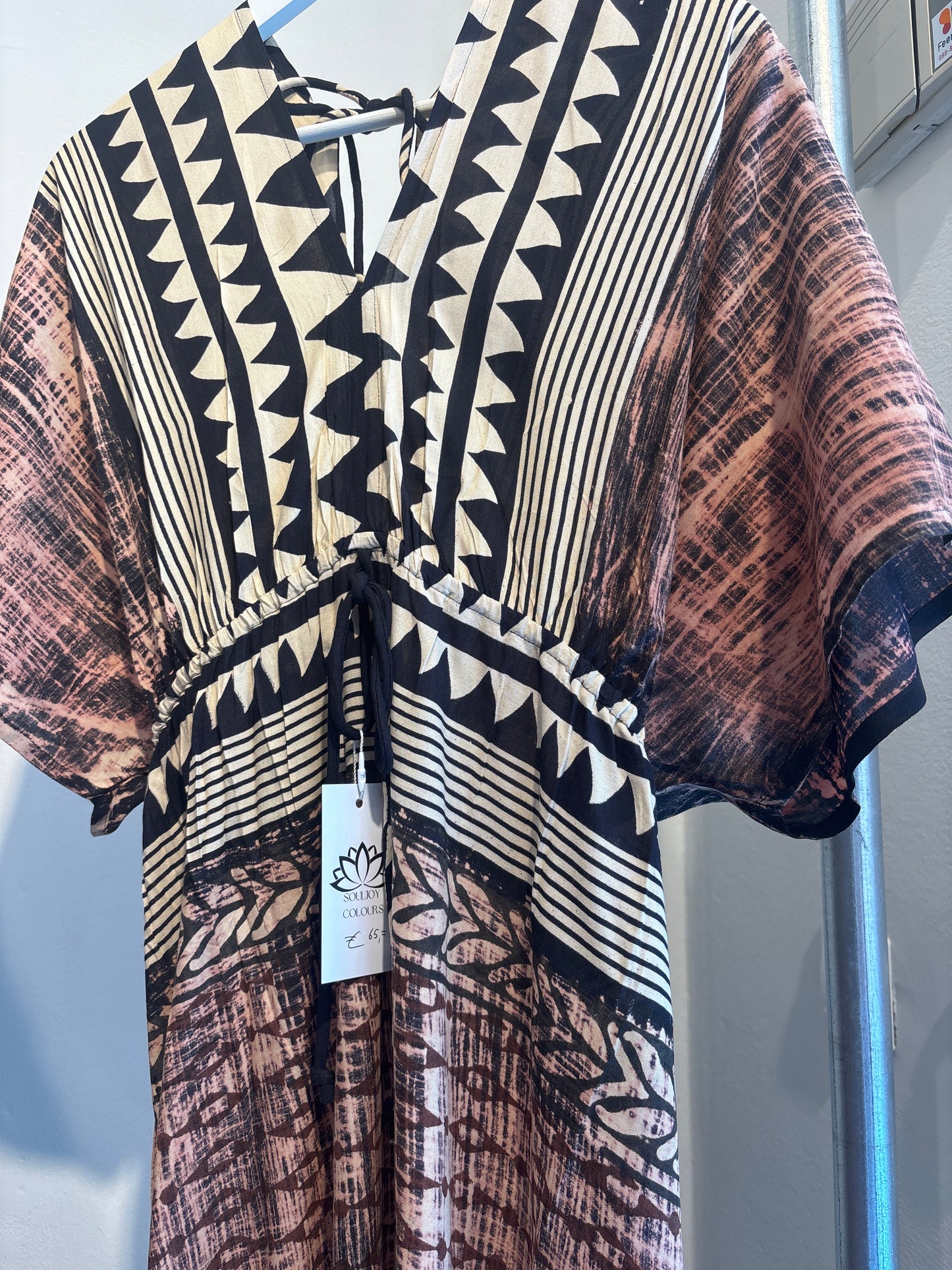 Blockprint katoenen jurk lang