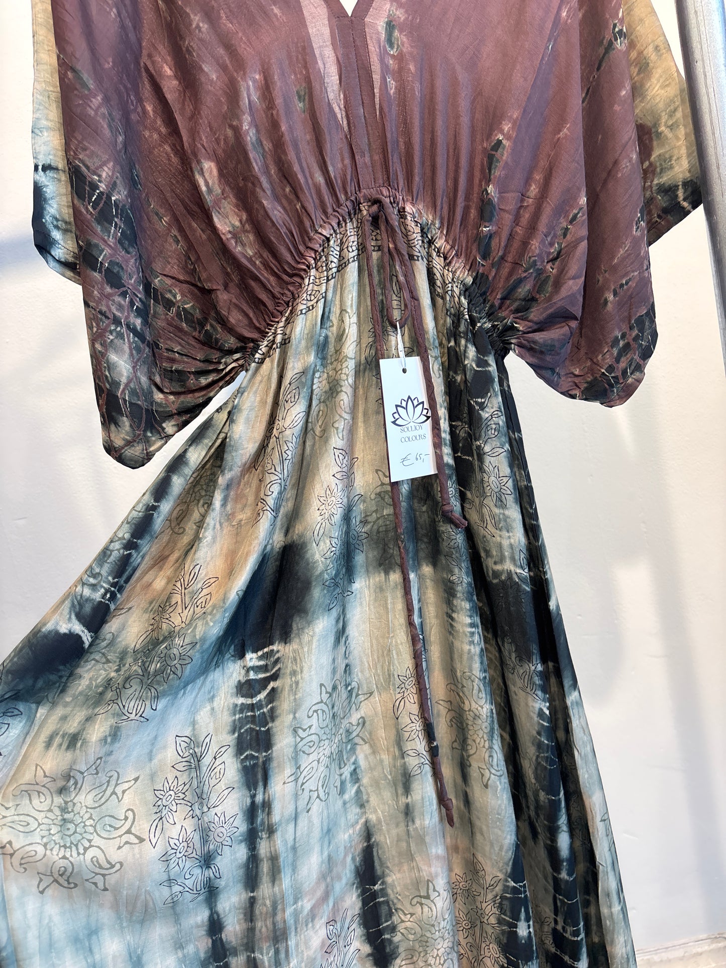 Blockprint tie-dye katoenen jurk lang
