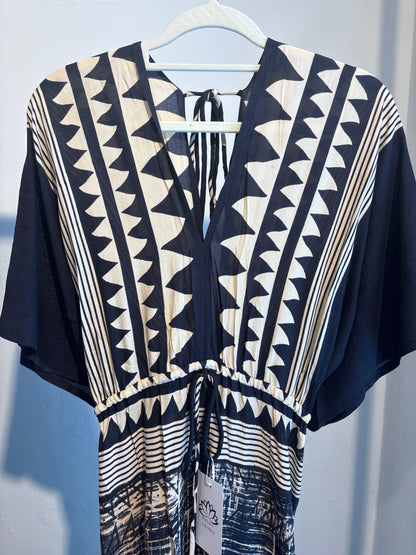 Blockprint katoenen jurk lang