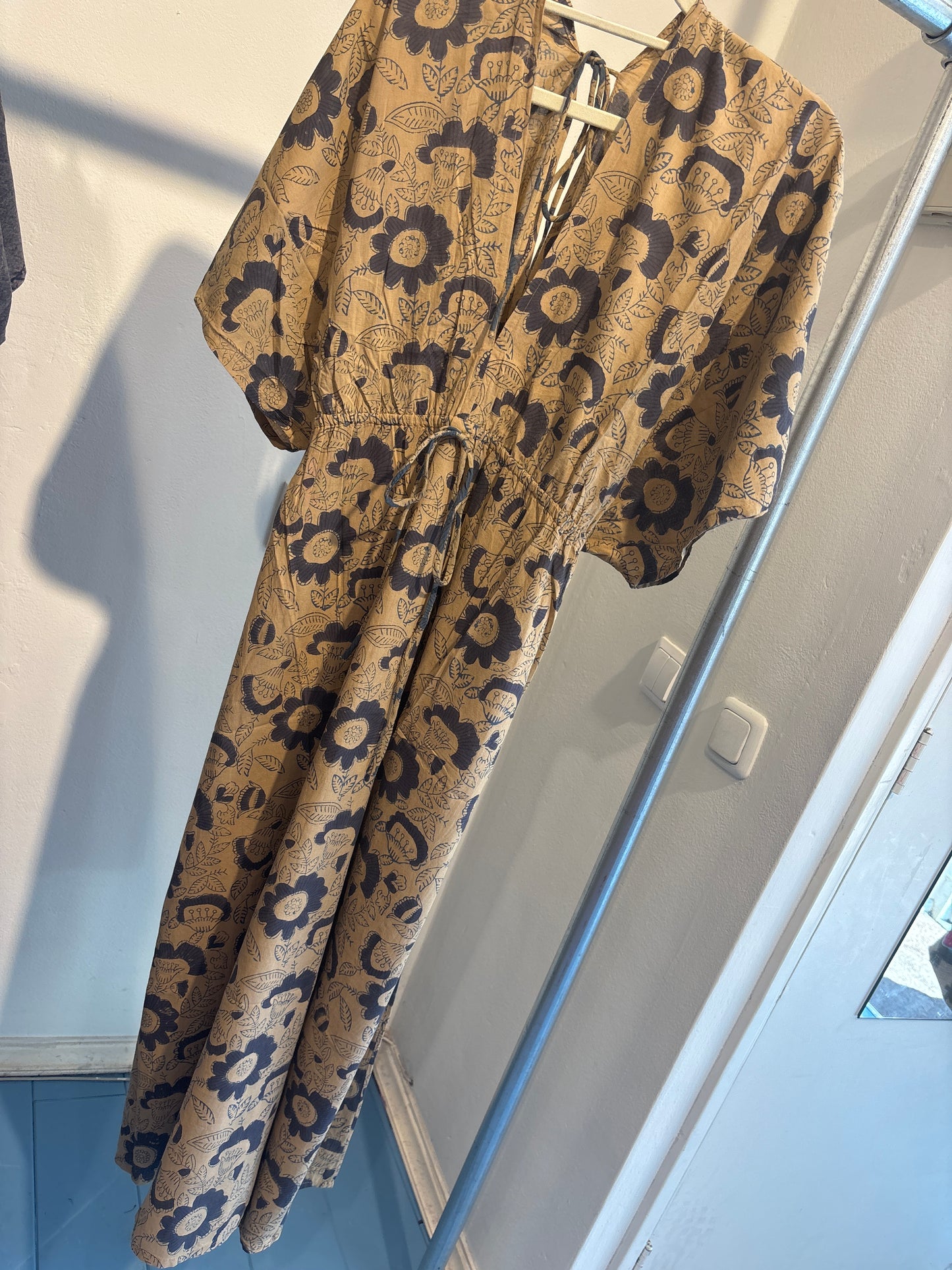 Blockprint katoenen jurk lang
