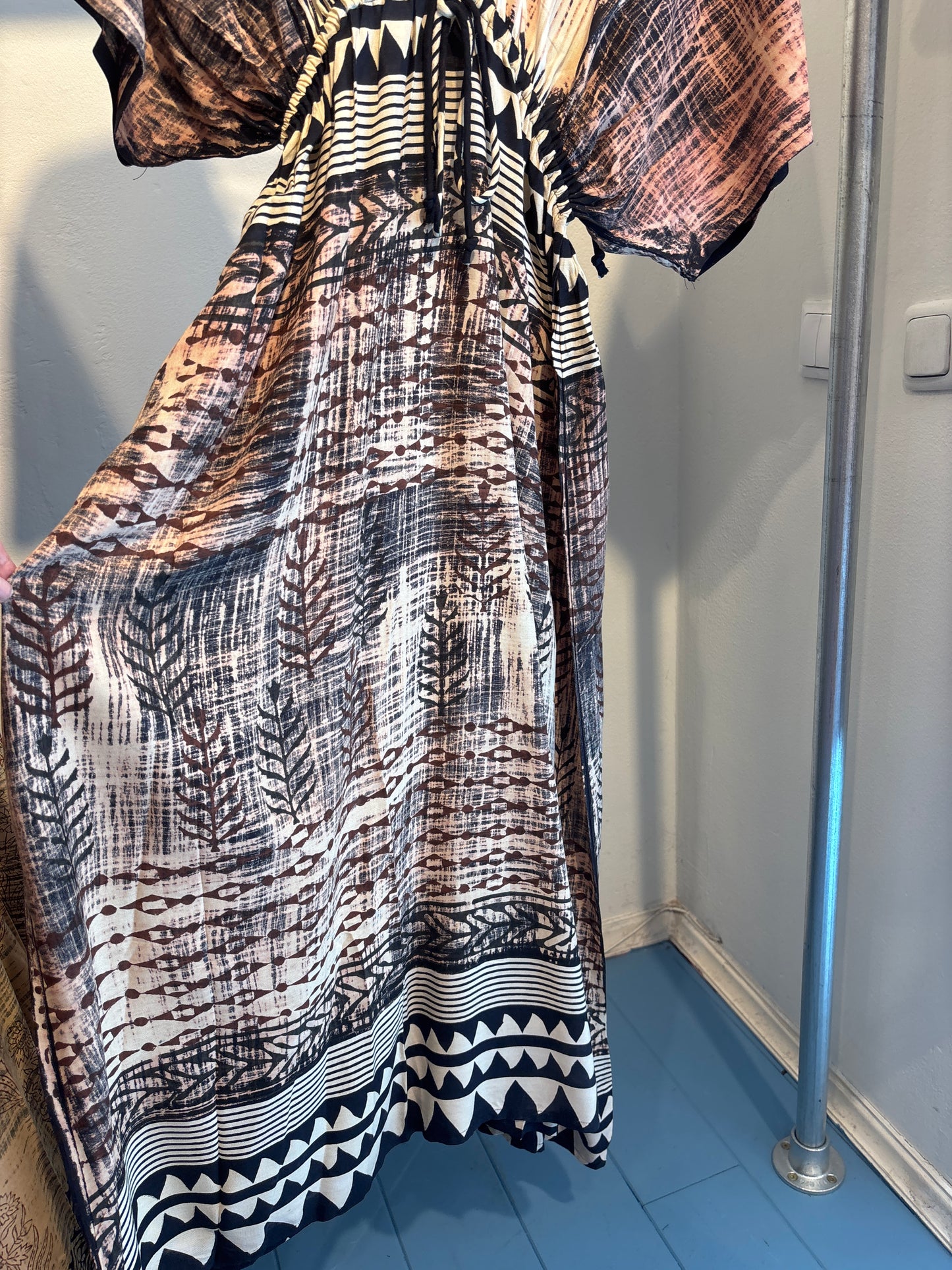 Blockprint katoenen jurk lang