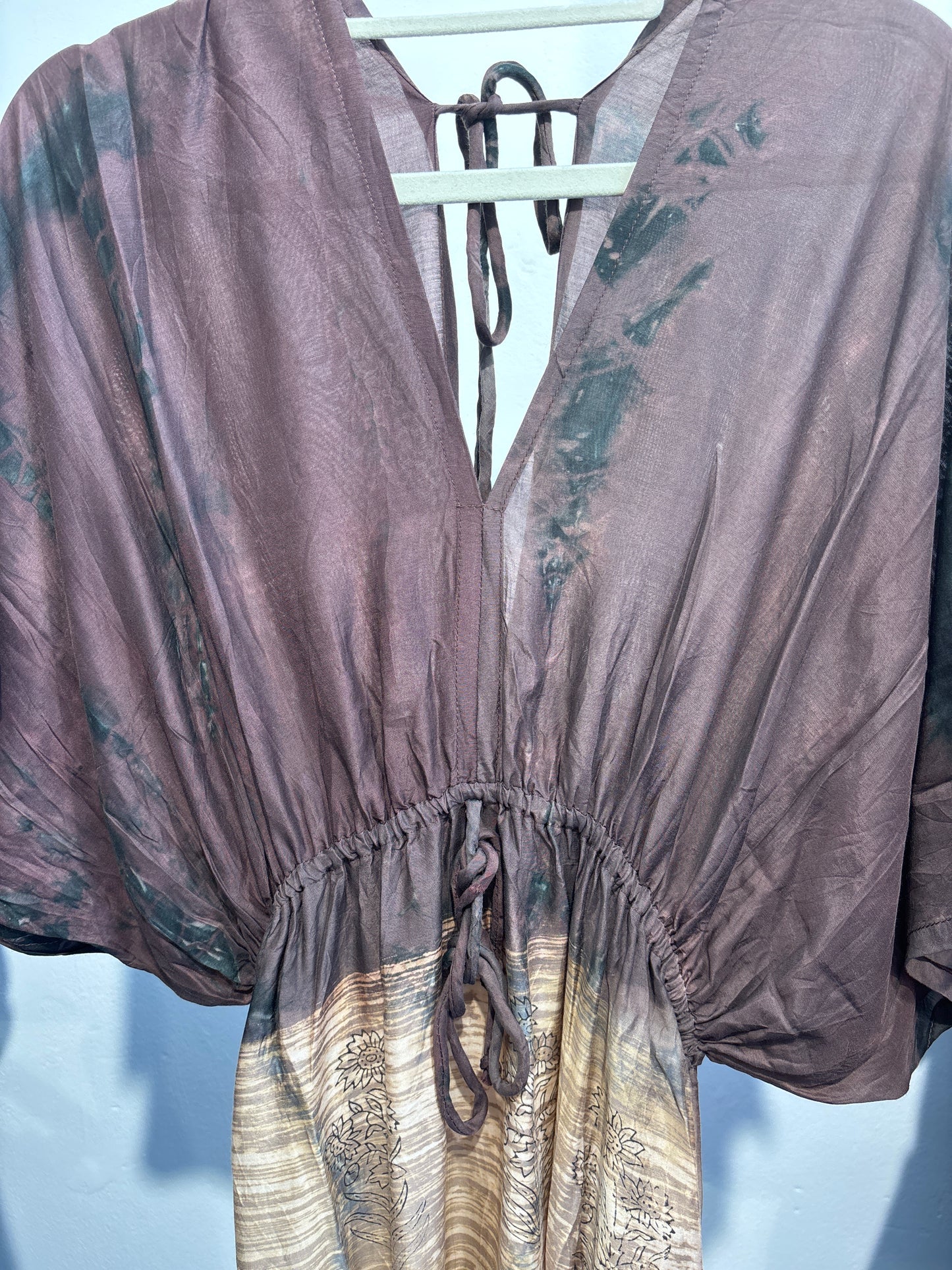 Blockprint tie-dye katoenen jurk lang