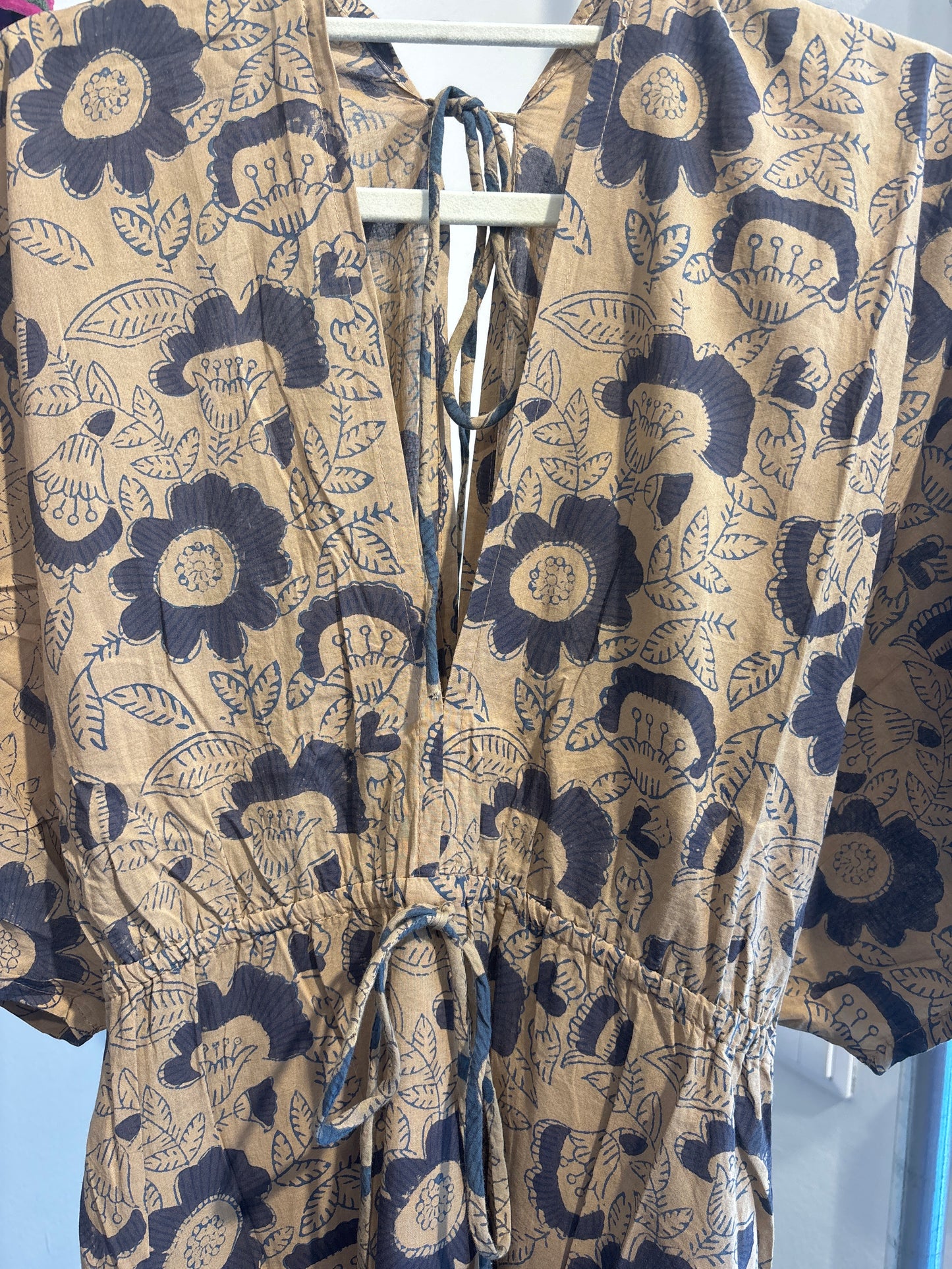Blockprint katoenen jurk lang