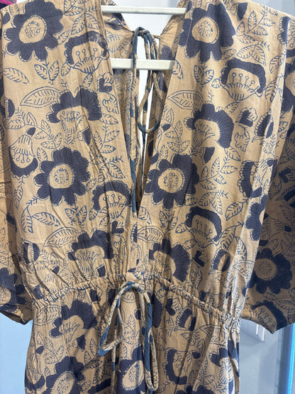 Blockprint katoenen jurk lang