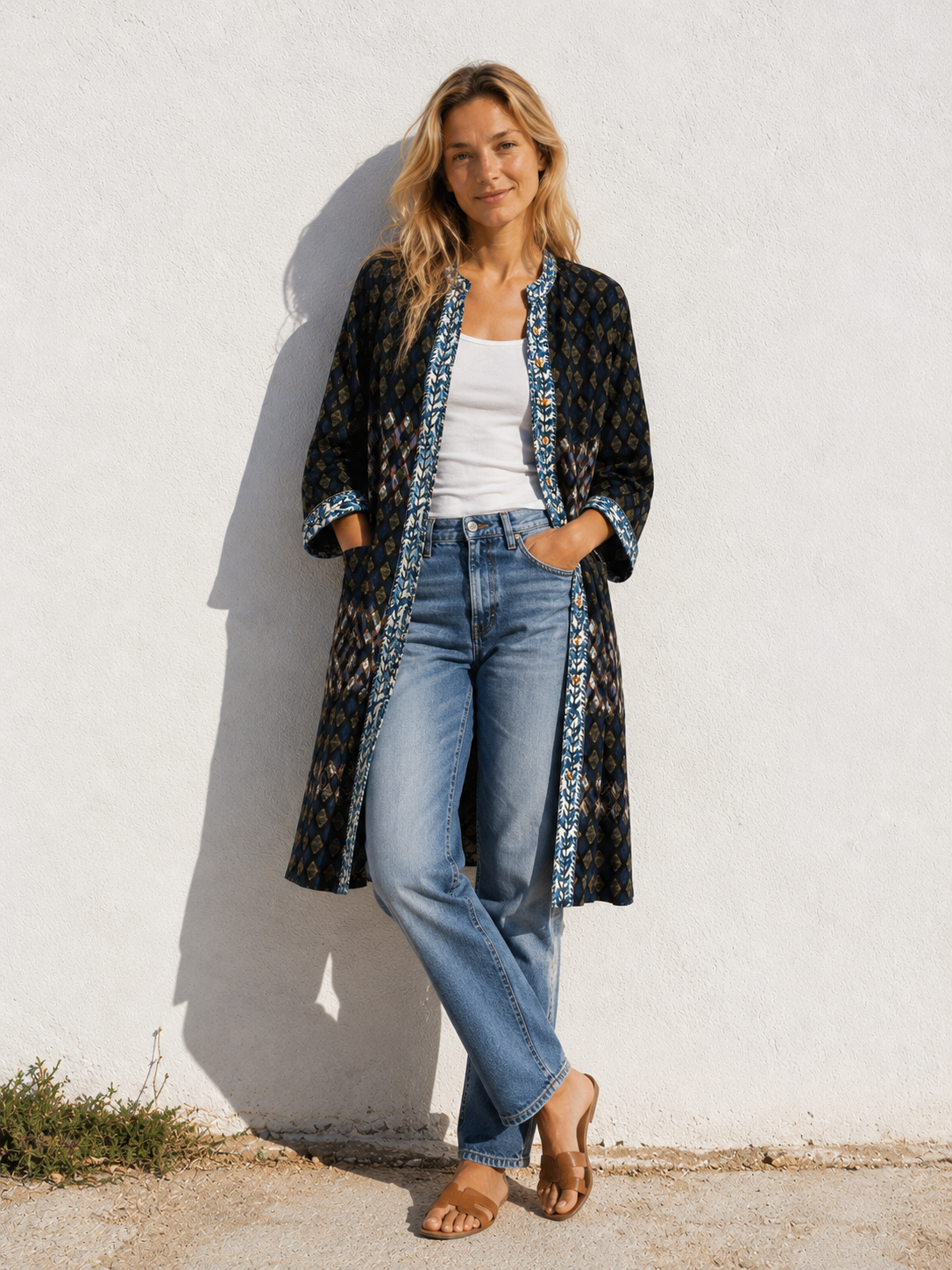 Blockprint jurk/jas
