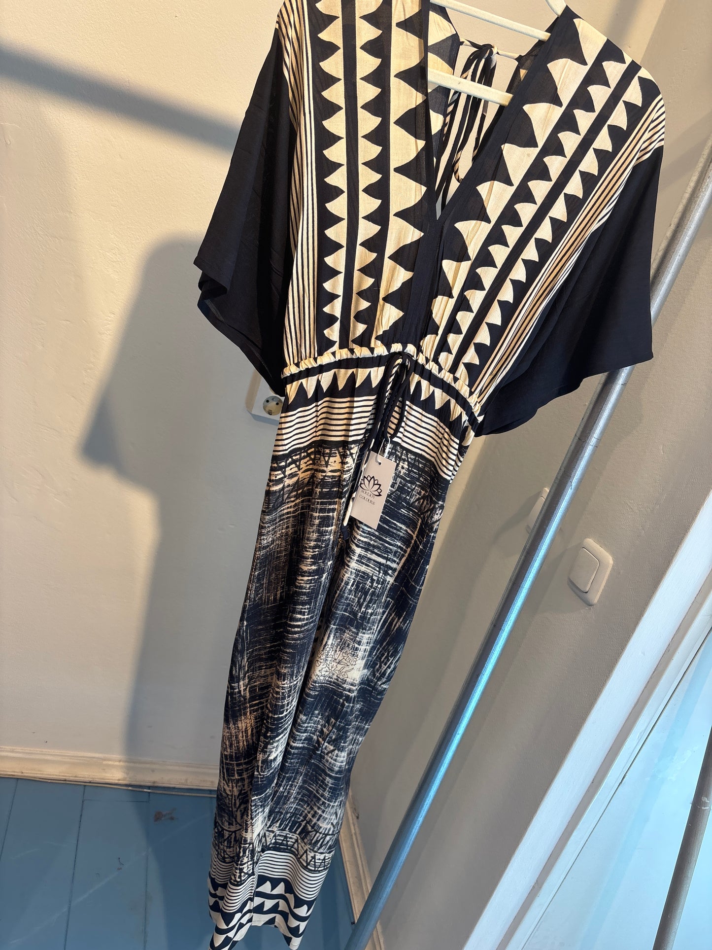 Blockprint katoenen jurk lang