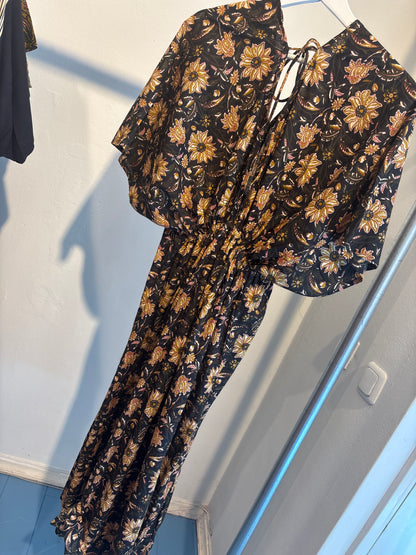 Blockprint katoenen jurk lang