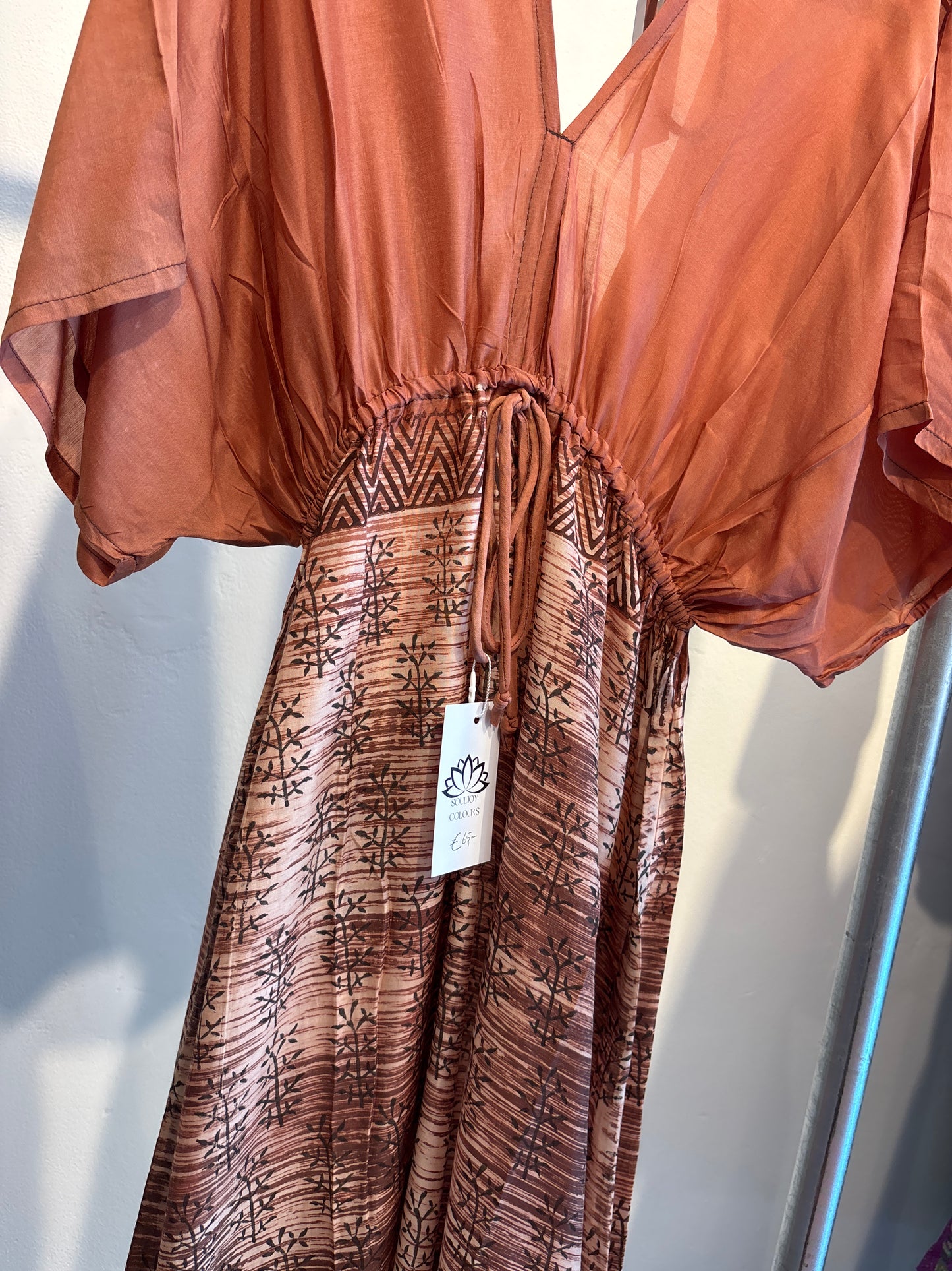 Blockprint tie-dye katoenen jurk lang