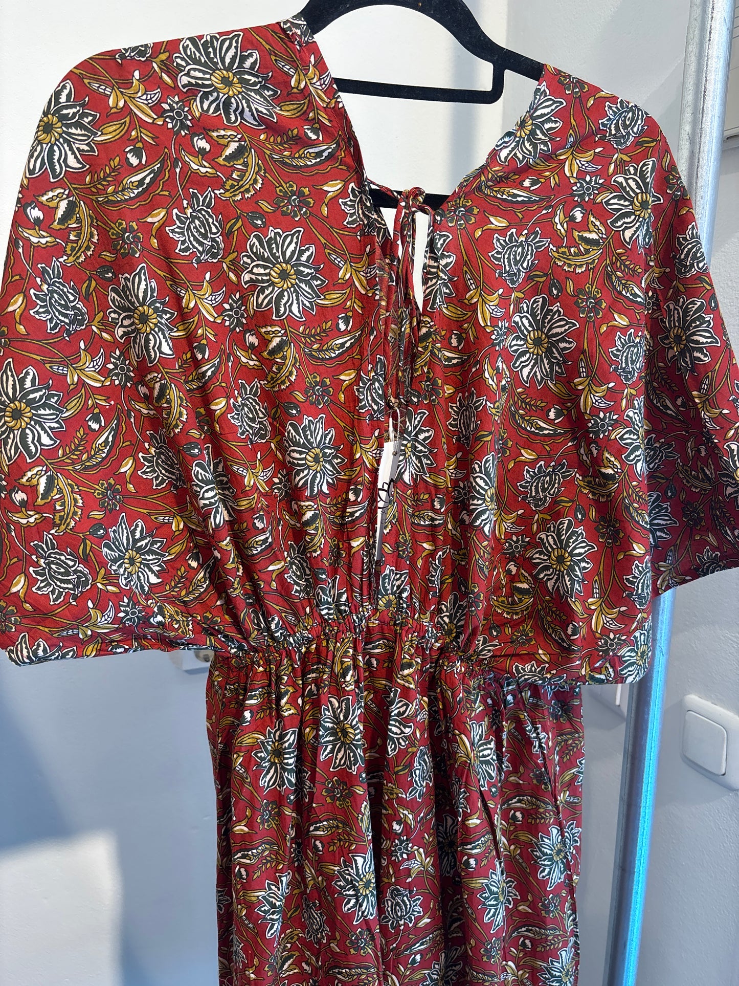 Blockprint katoenen jurk lang