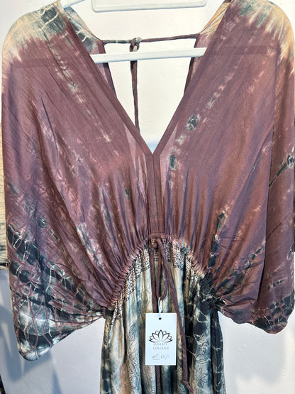 Blockprint tie-dye katoenen jurk lang