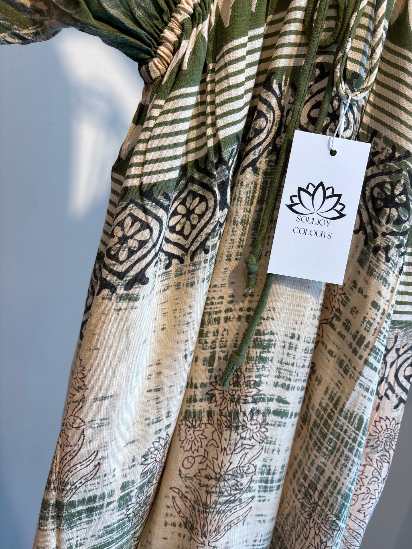Blockprint katoenen jurk lang