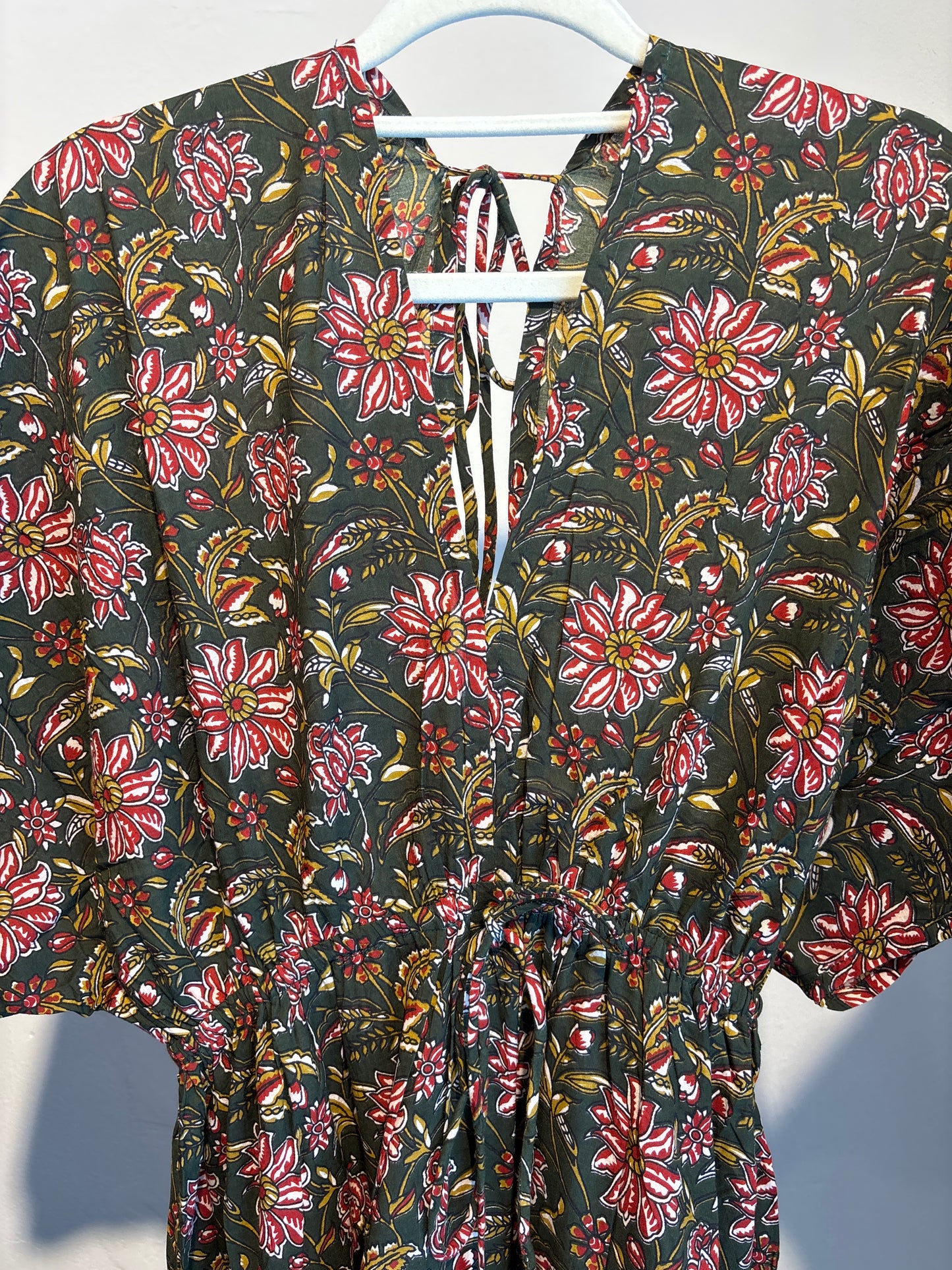 Blockprint katoenen jurk lang