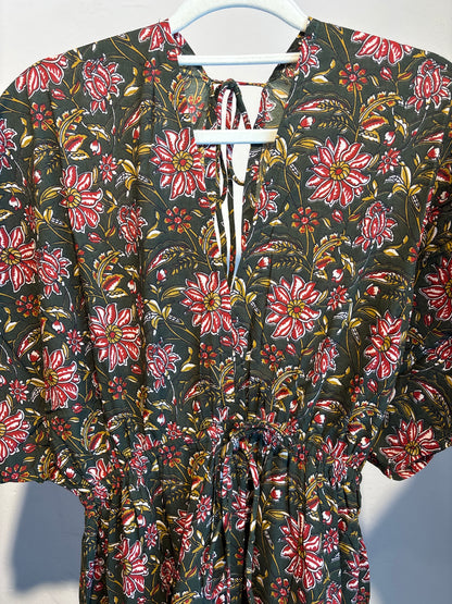 Blockprint katoenen jurk lang