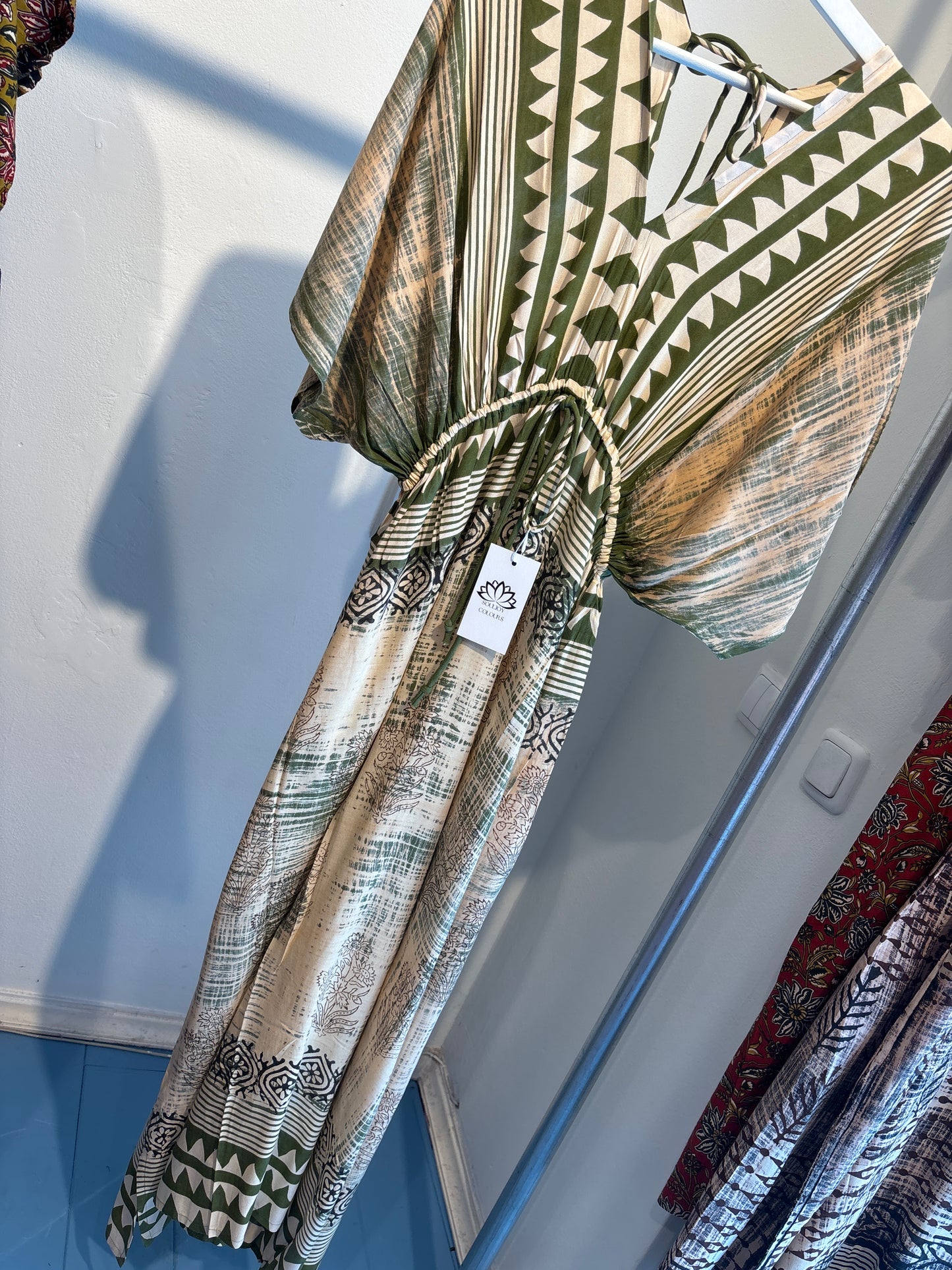 Blockprint katoenen jurk lang