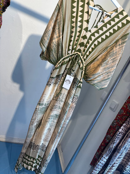 Blockprint katoenen jurk lang