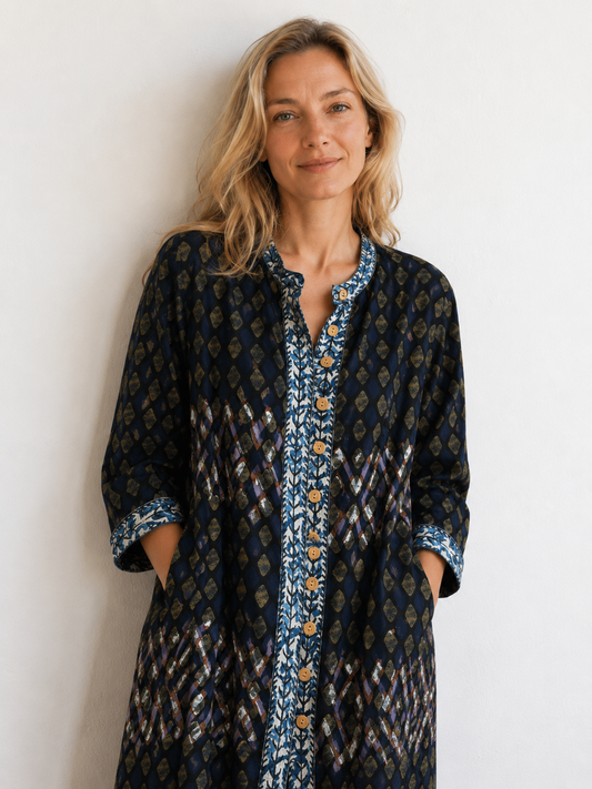 Blockprint jurk/jas