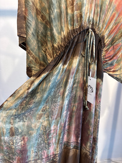 Blockprint tie-dye katoenen jurk lang