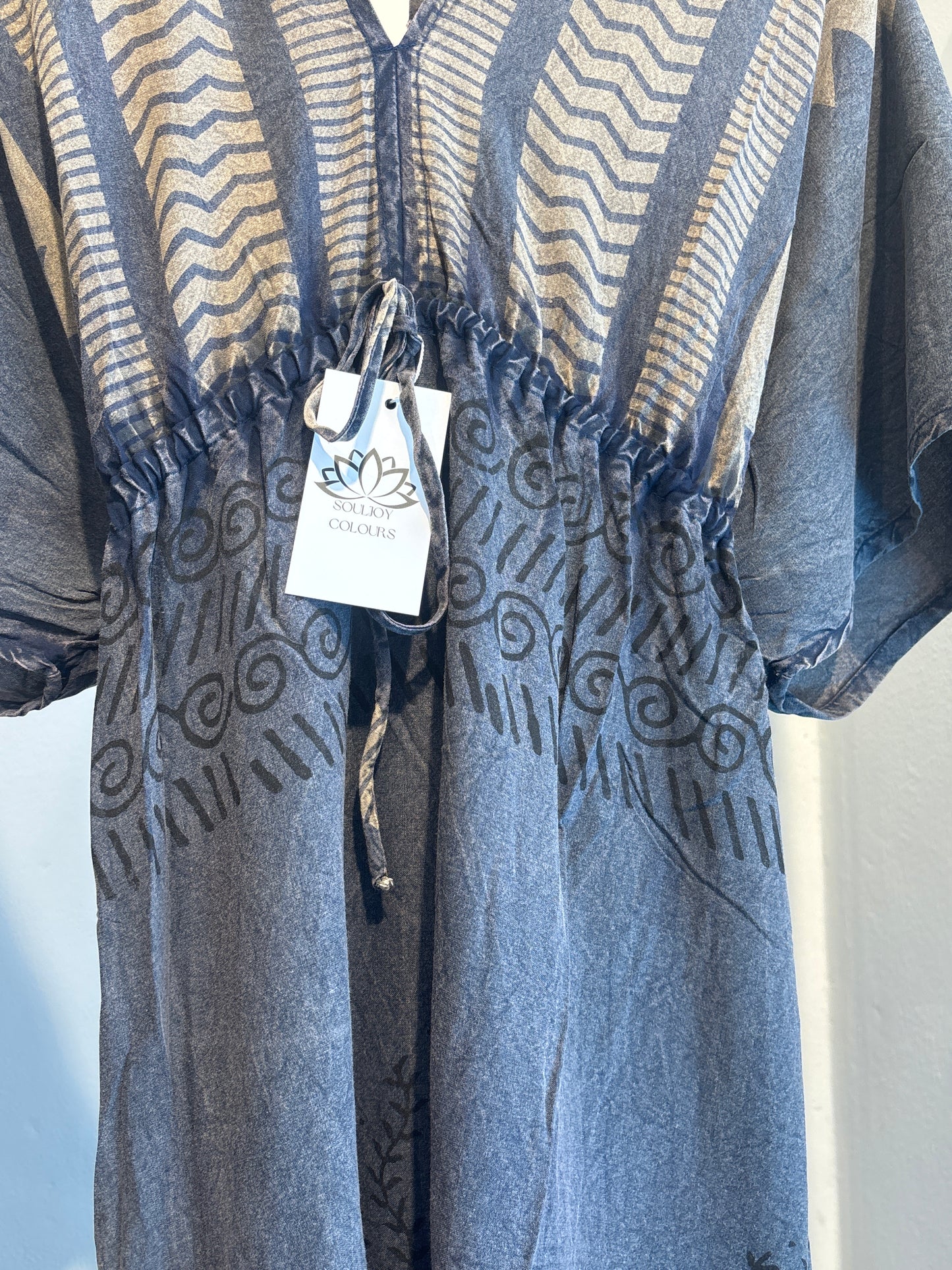 Blockprint katoenen jurk lang