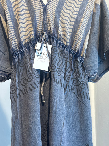 Blockprint katoenen jurk lang