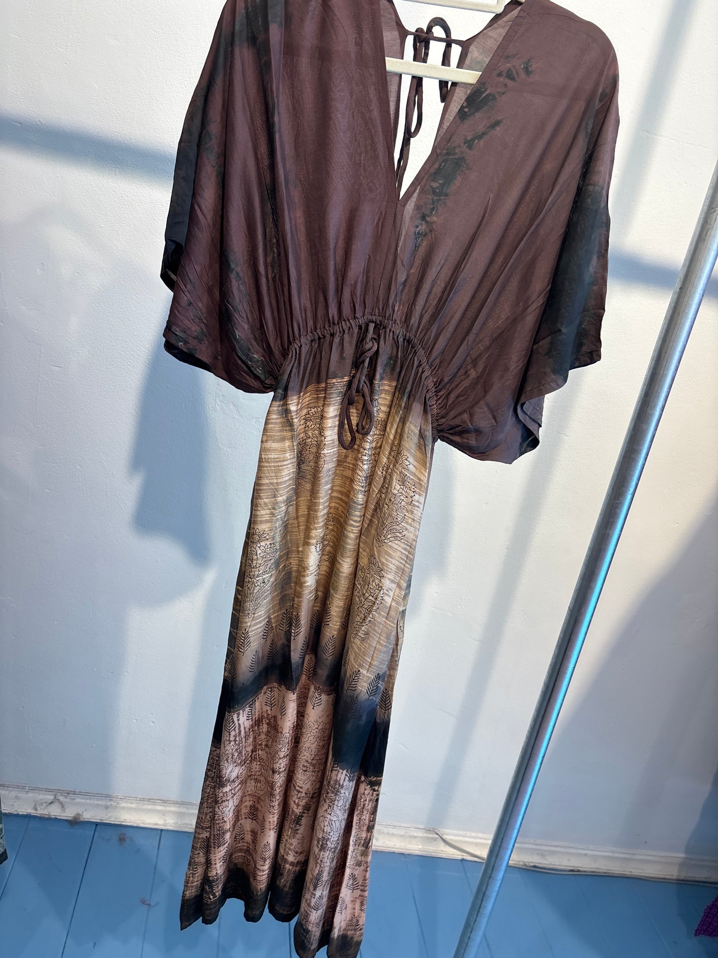 Blockprint tie-dye katoenen jurk lang