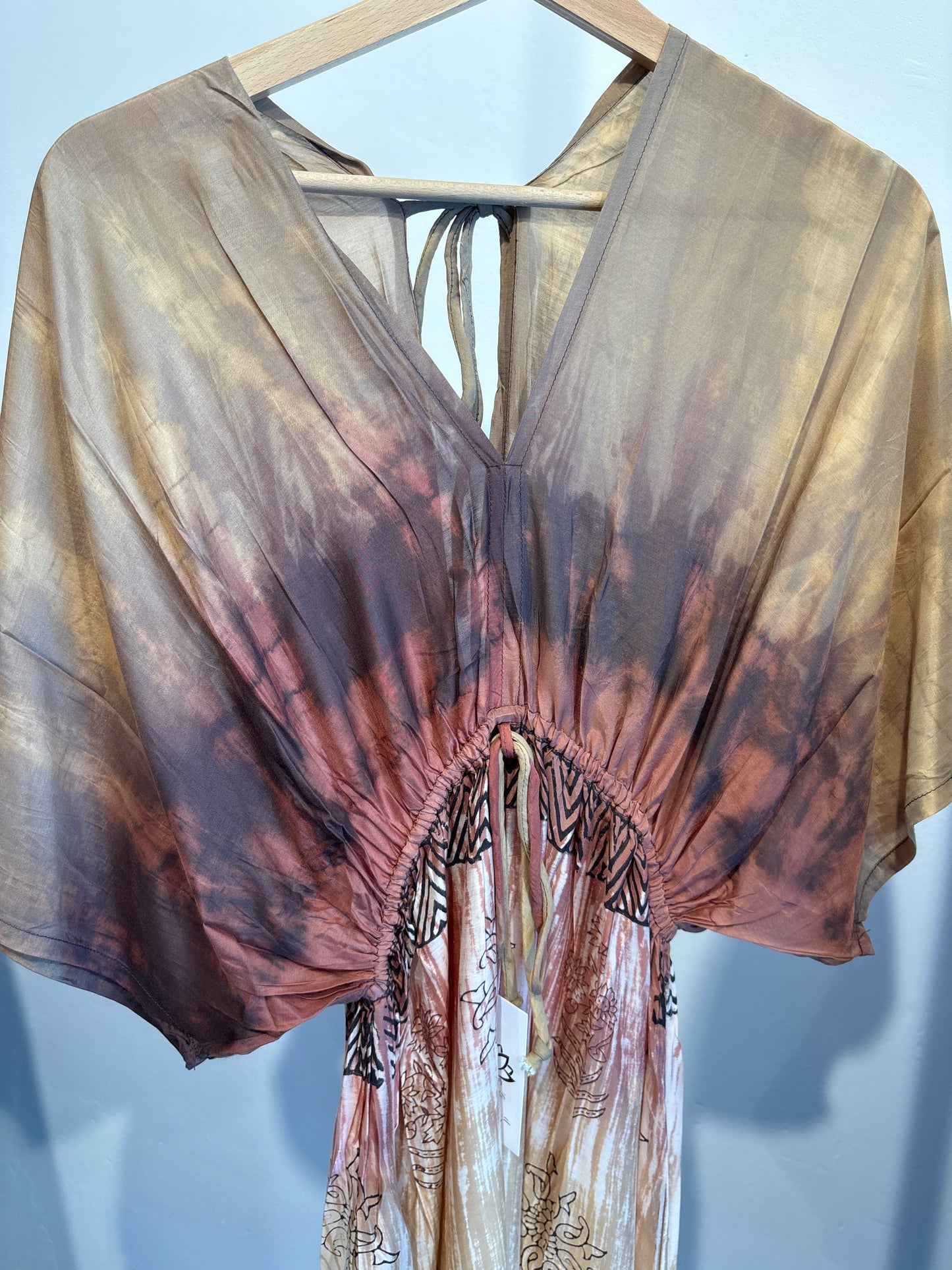Blockprint tie-dye katoenen jurk lang
