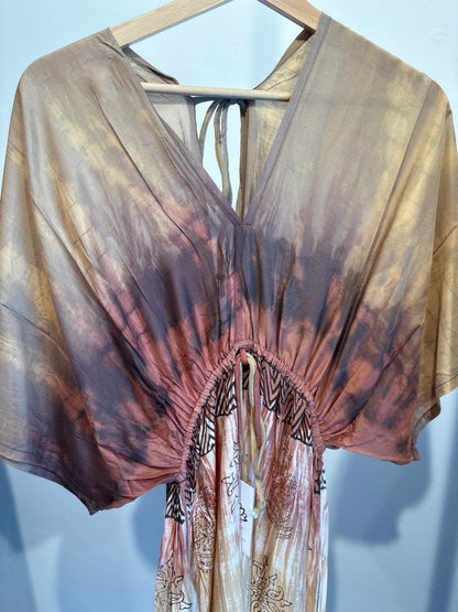 Blockprint tie-dye katoenen jurk lang