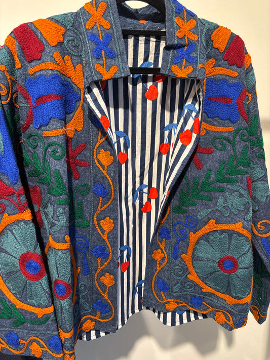 Denim suzani jas kort