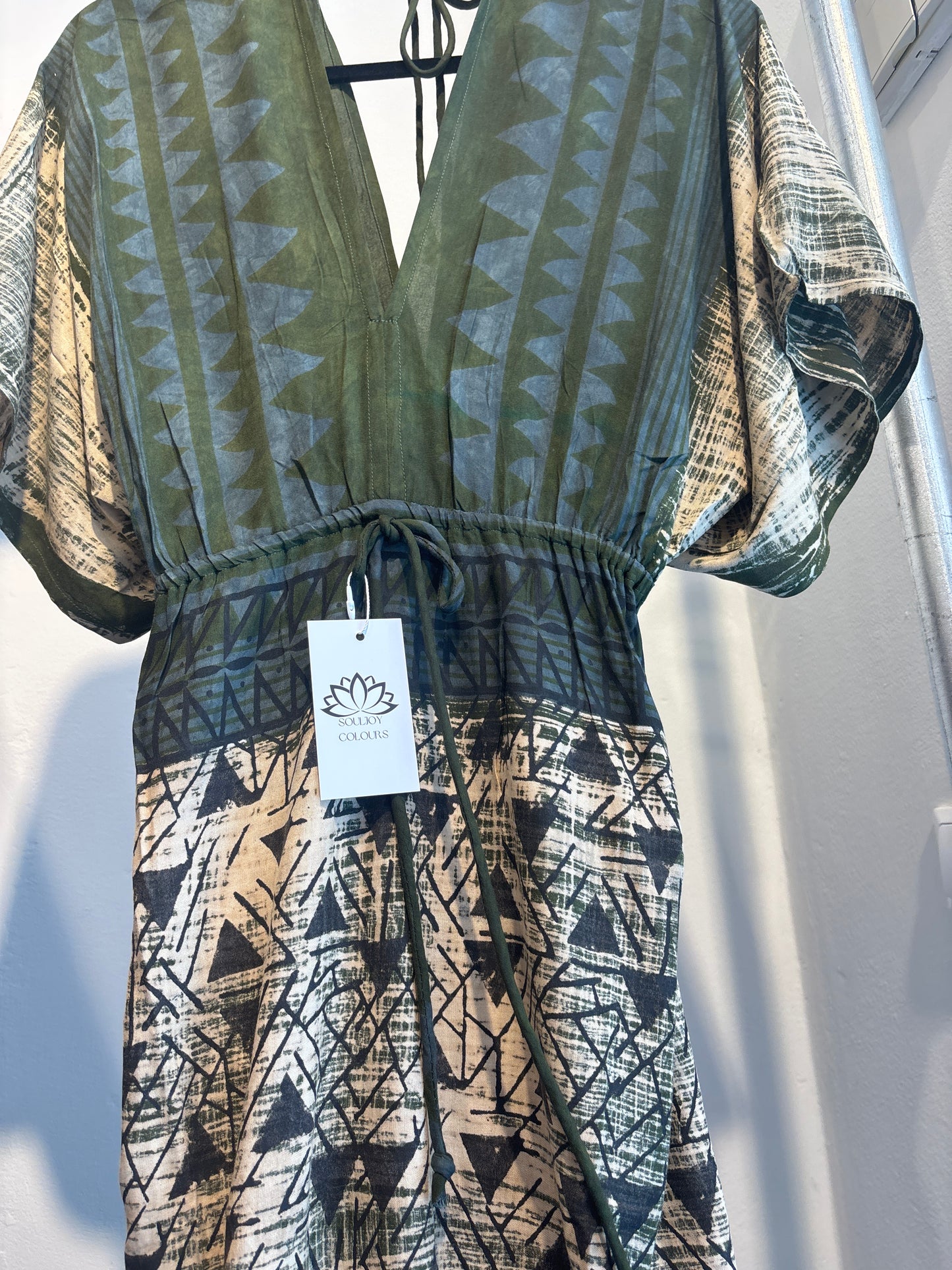 Blockprint katoenen jurk lang