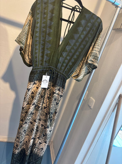 Blockprint katoenen jurk lang