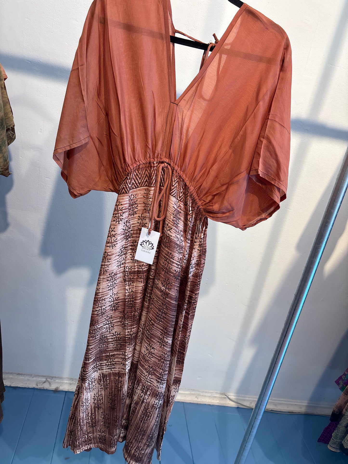 Blockprint tie-dye katoenen jurk lang