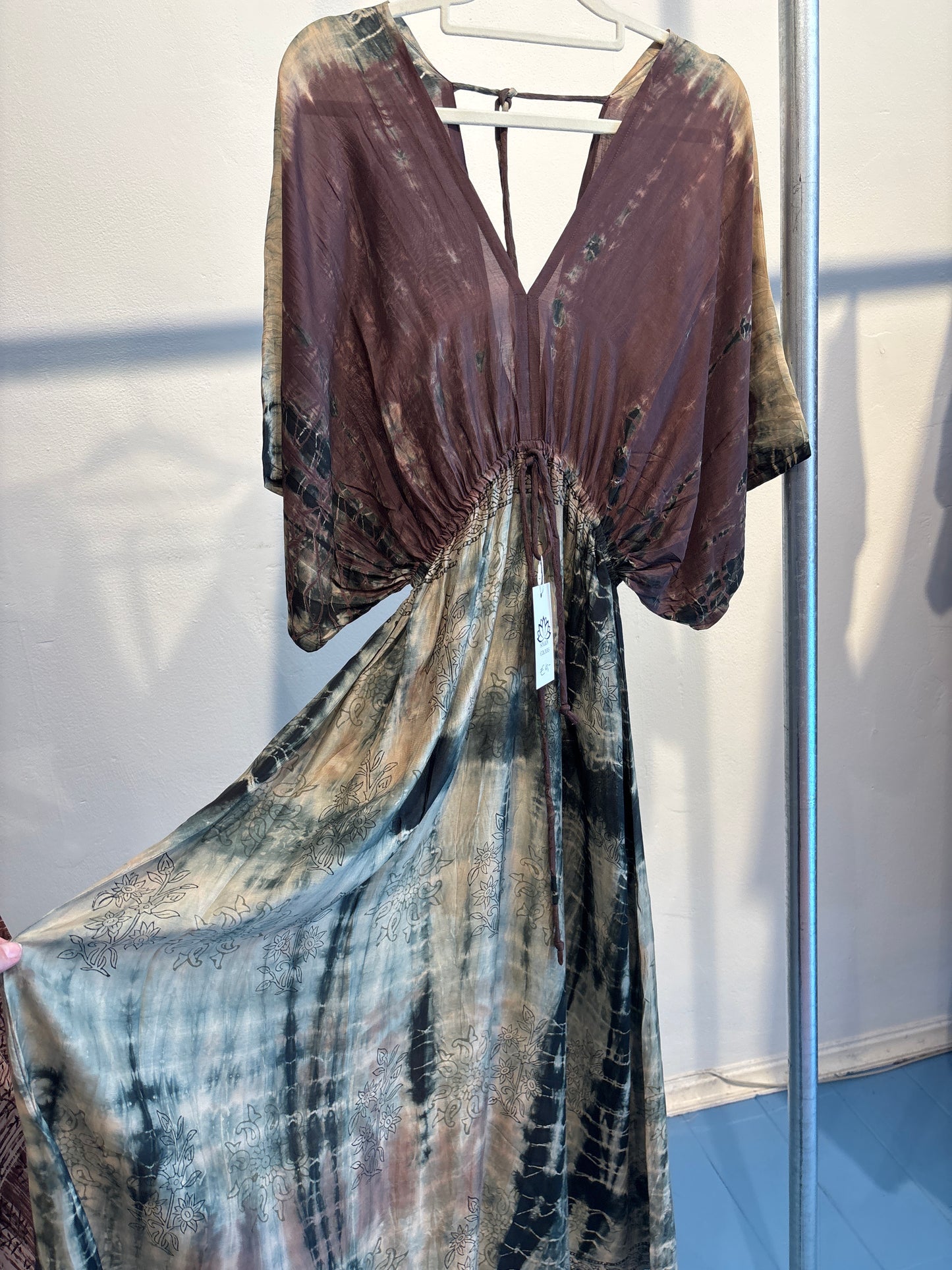 Blockprint tie-dye katoenen jurk lang