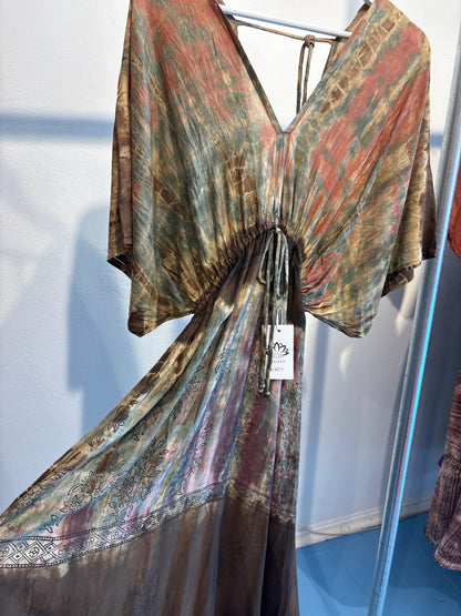 Blockprint tie-dye katoenen jurk lang