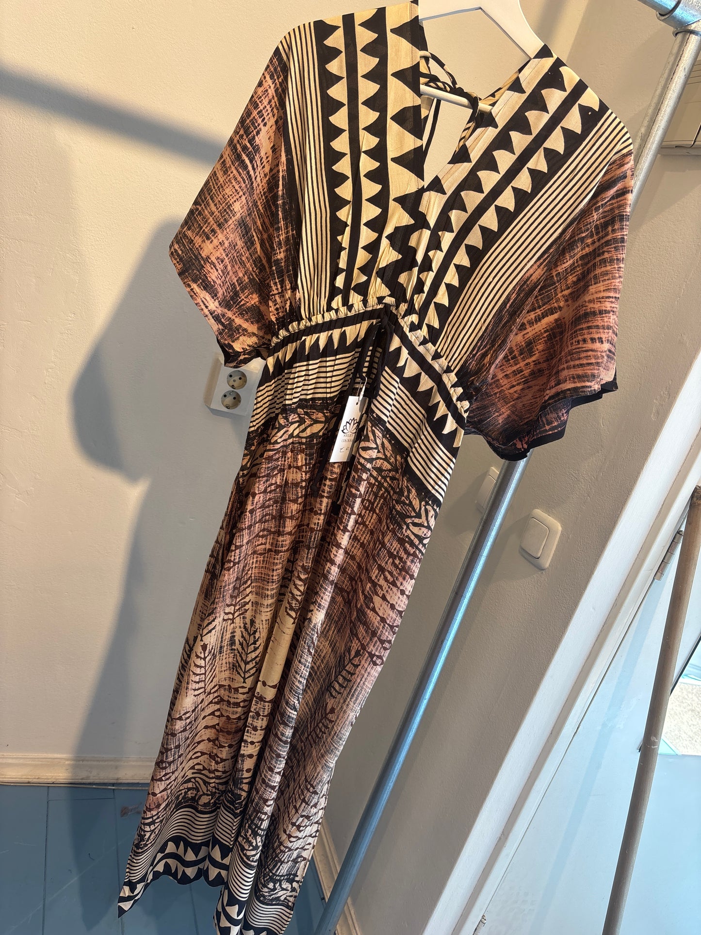 Blockprint katoenen jurk lang