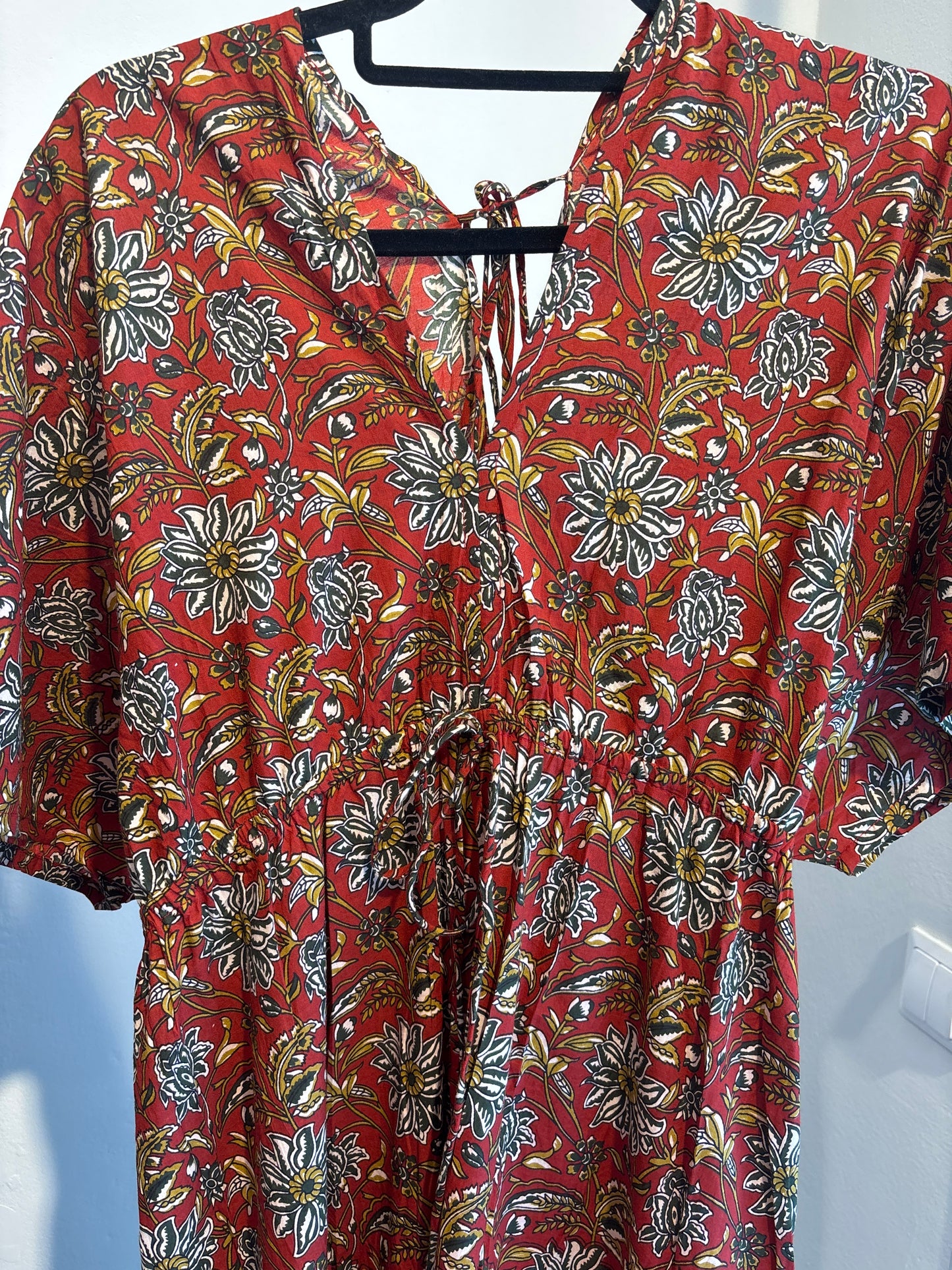 Blockprint katoenen jurk lang