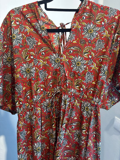 Blockprint katoenen jurk lang