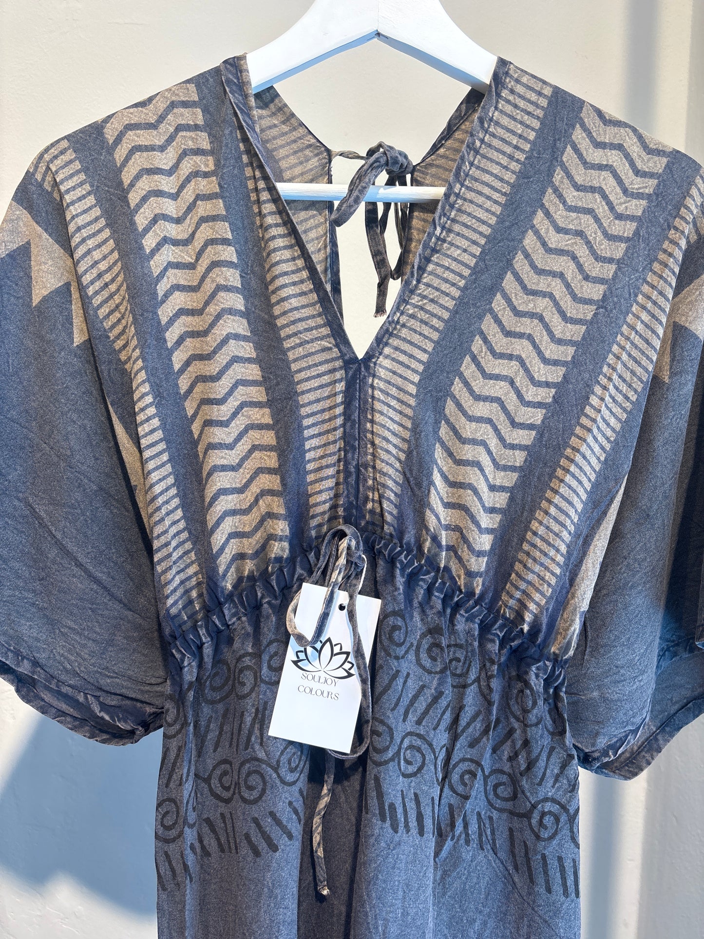 Blockprint katoenen jurk lang
