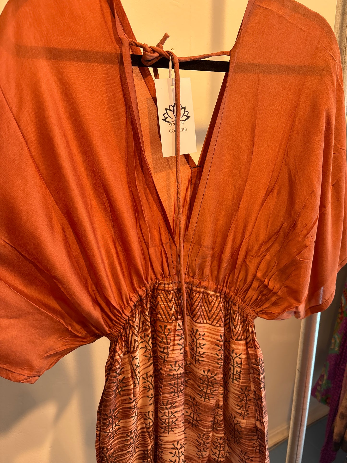 Blockprint tie-dye katoenen jurk lang